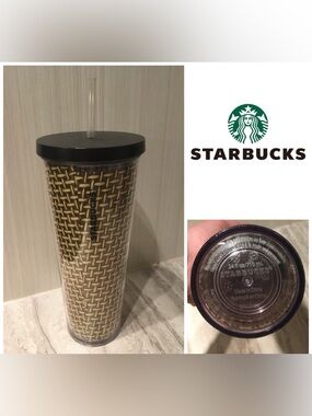 STARBUCKS - PRELOVED - STRAW WEAVE 24OZ INSULATED COLD CUP TUMBLER